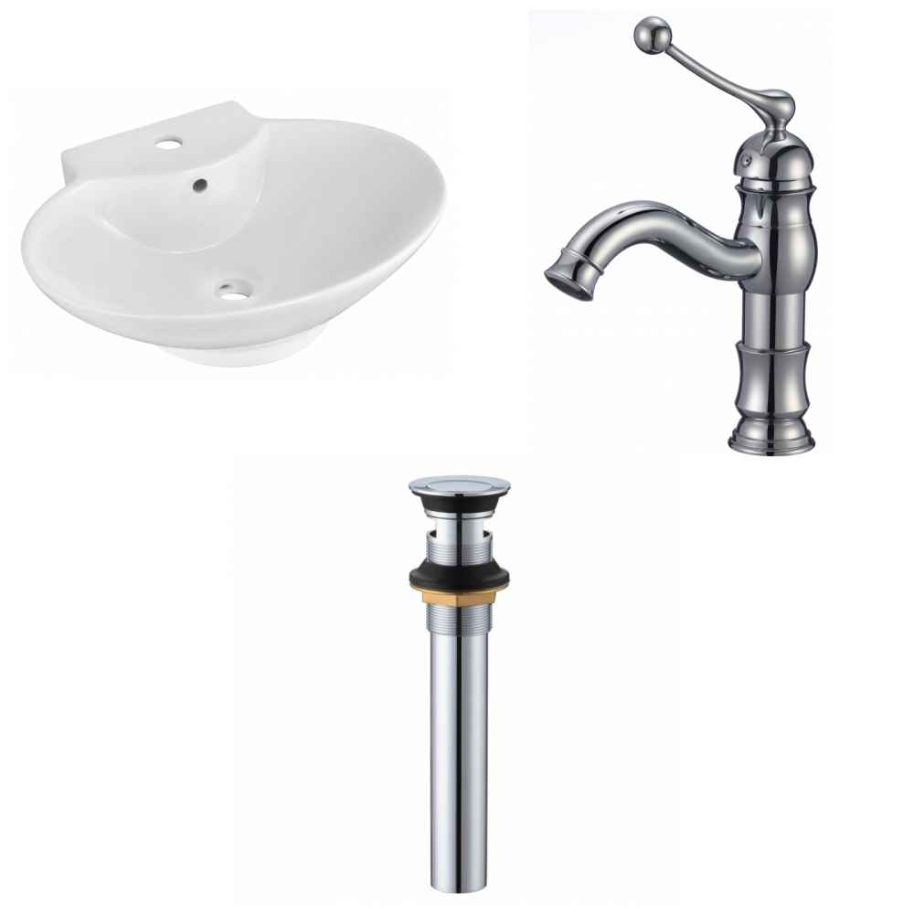 22.75-in. x 17.25-in. Oval Bathroom Vessel Sink Set White Enamel Glaze