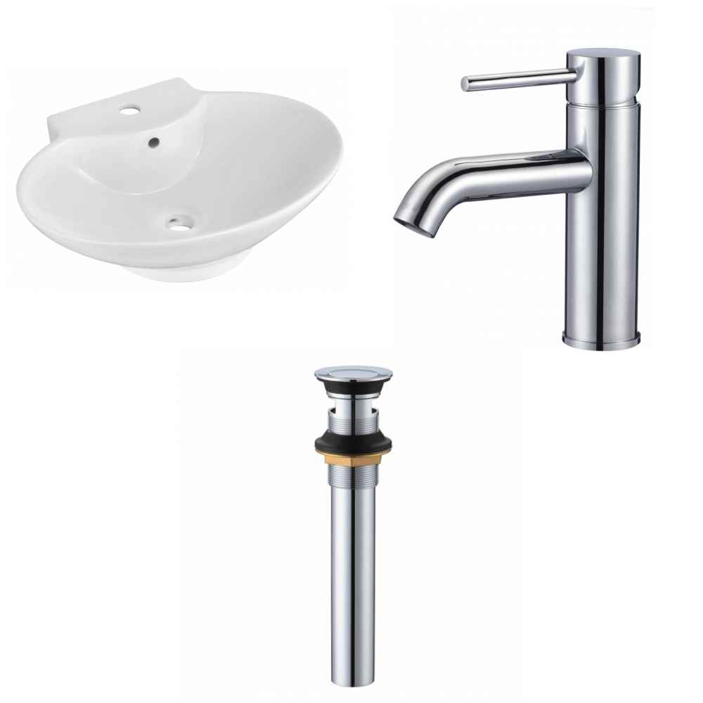 22.75-in. x 17.25-in. Oval Bathroom Vessel Sink Set White Enamel Glaze