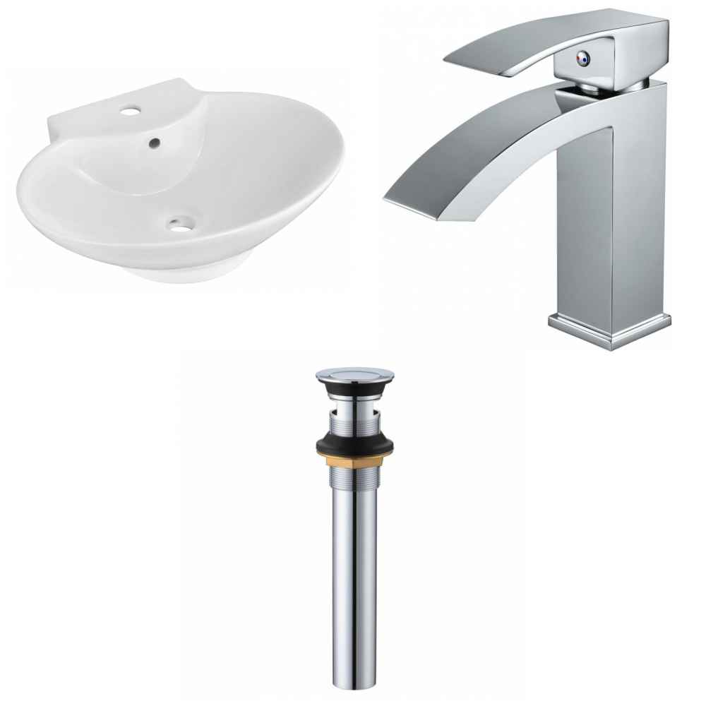 22.75-in. x 17.25-in. Oval Bathroom Vessel Sink Set White Enamel Glaze