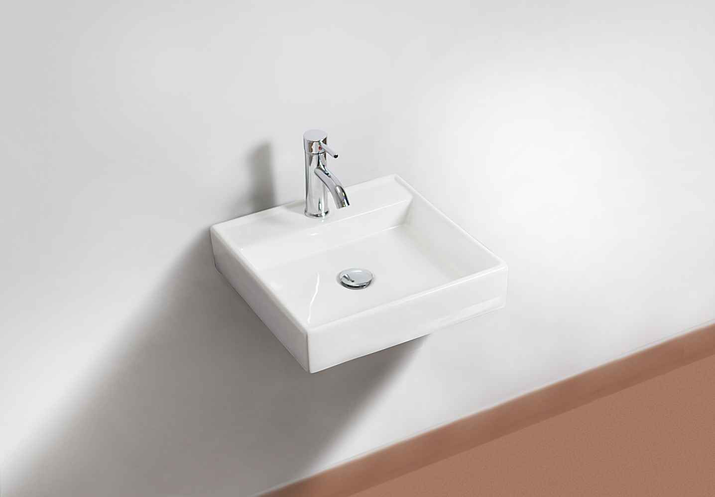 17.5-in. x 17.5-in. Square Bathroom Vessel Sink Set White Enamel Glaze