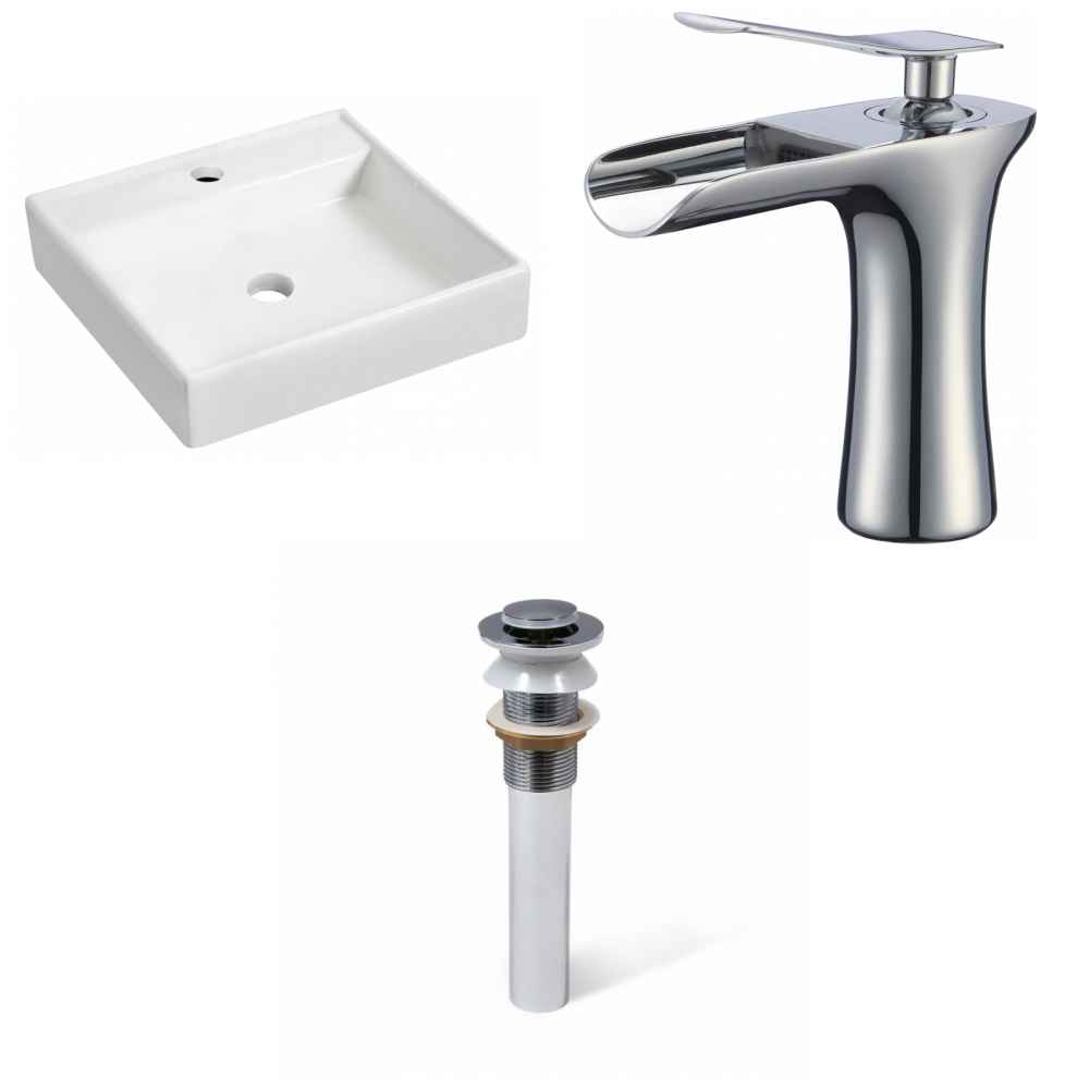 17.5-in. x 17.5-in. Square Bathroom Vessel Sink Set White Enamel Glaze