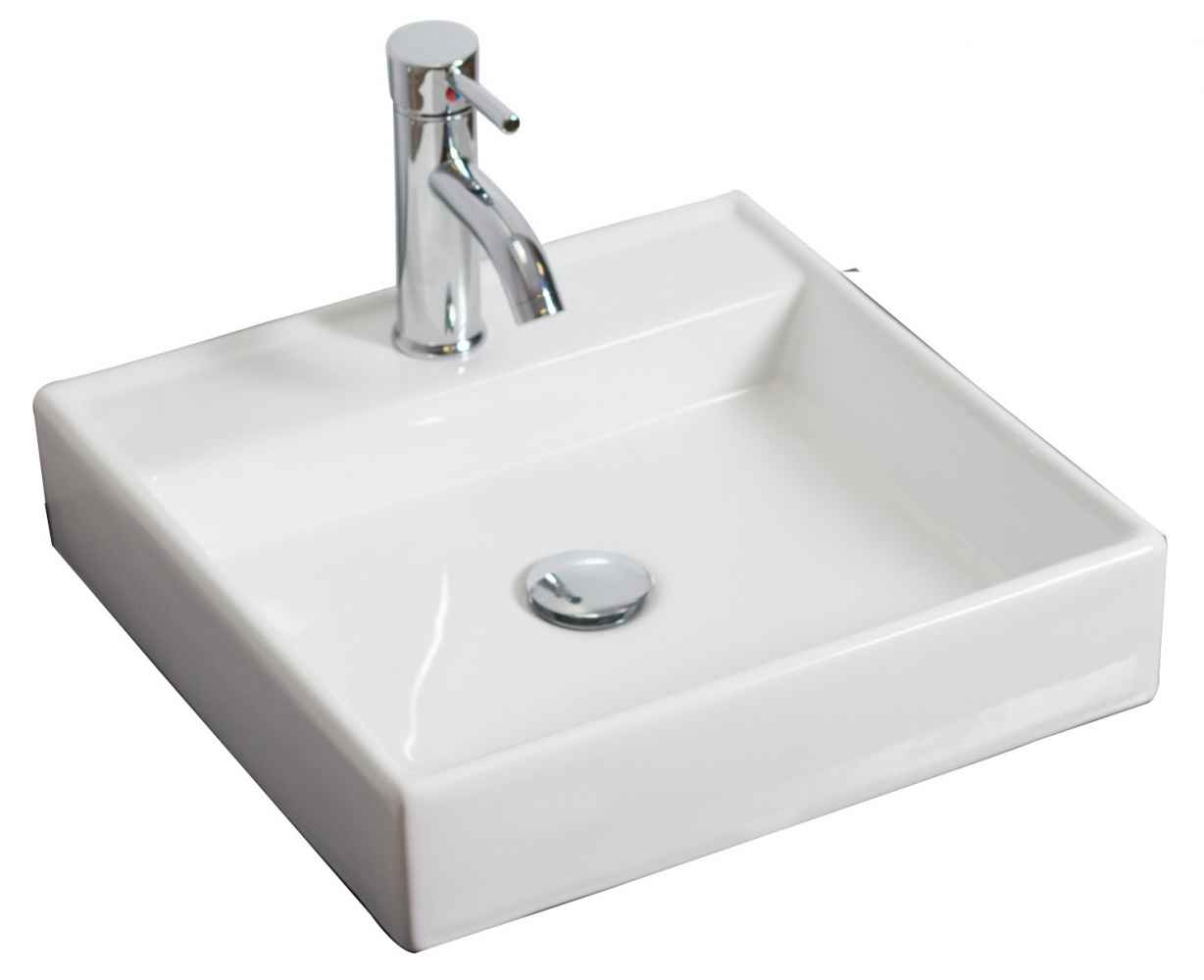 17.5-in. x 17.5-in. Square Bathroom Vessel Sink Set White Enamel Glaze