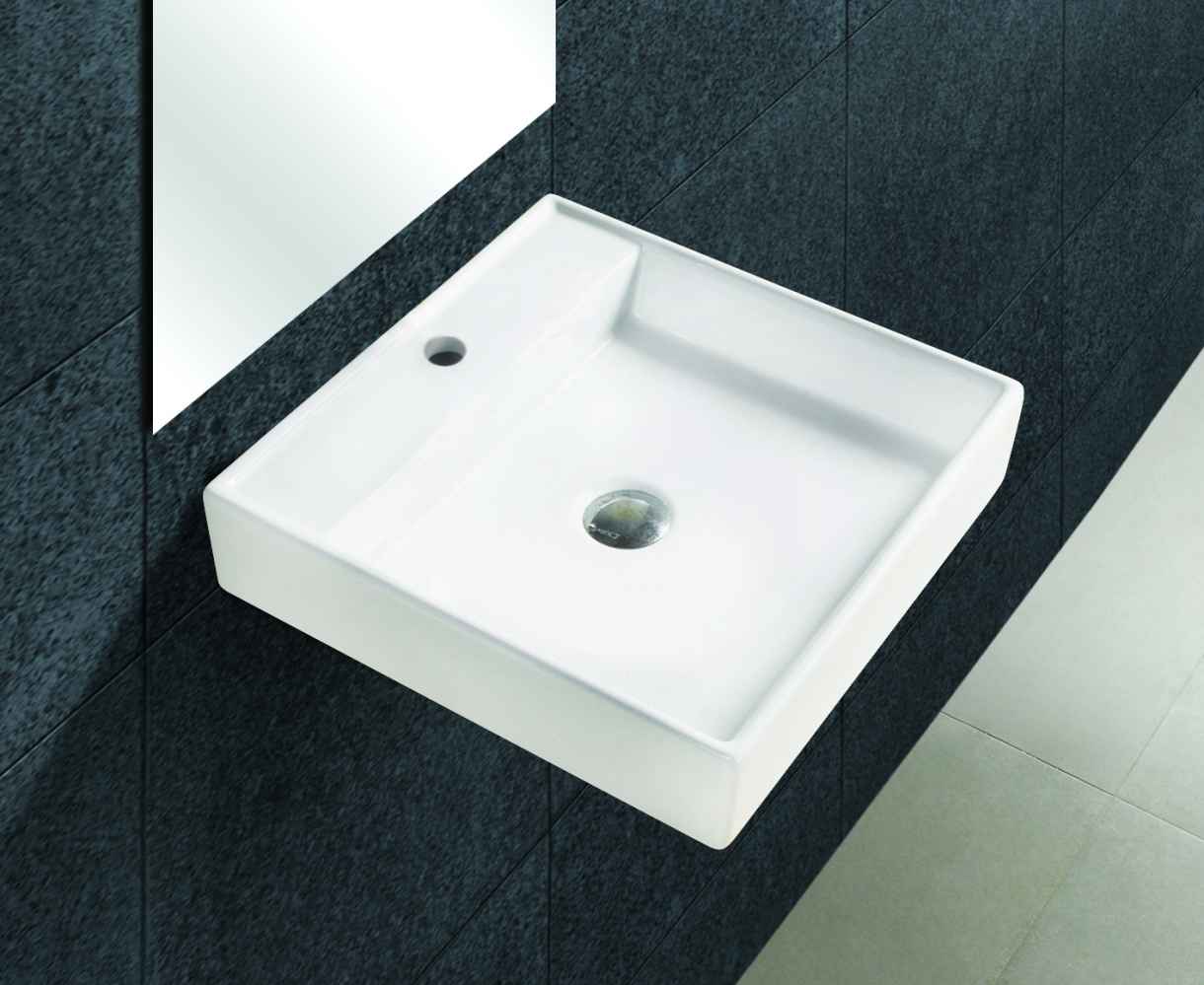 17.5-in. x 17.5-in. Square Bathroom Vessel Sink Set White Enamel Glaze