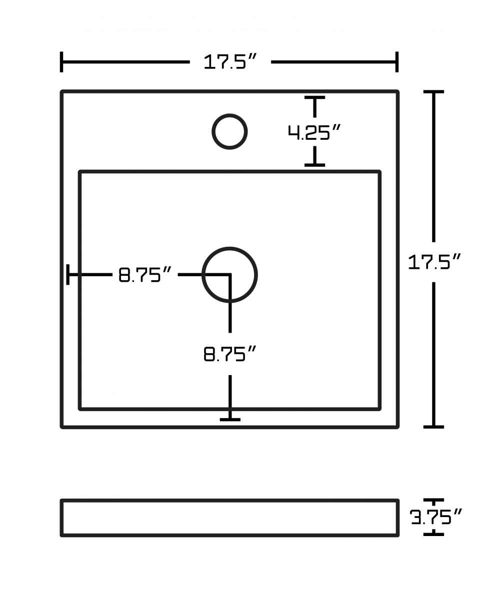 17.5-in. x 17.5-in. Square Bathroom Vessel Sink Set White Enamel Glaze