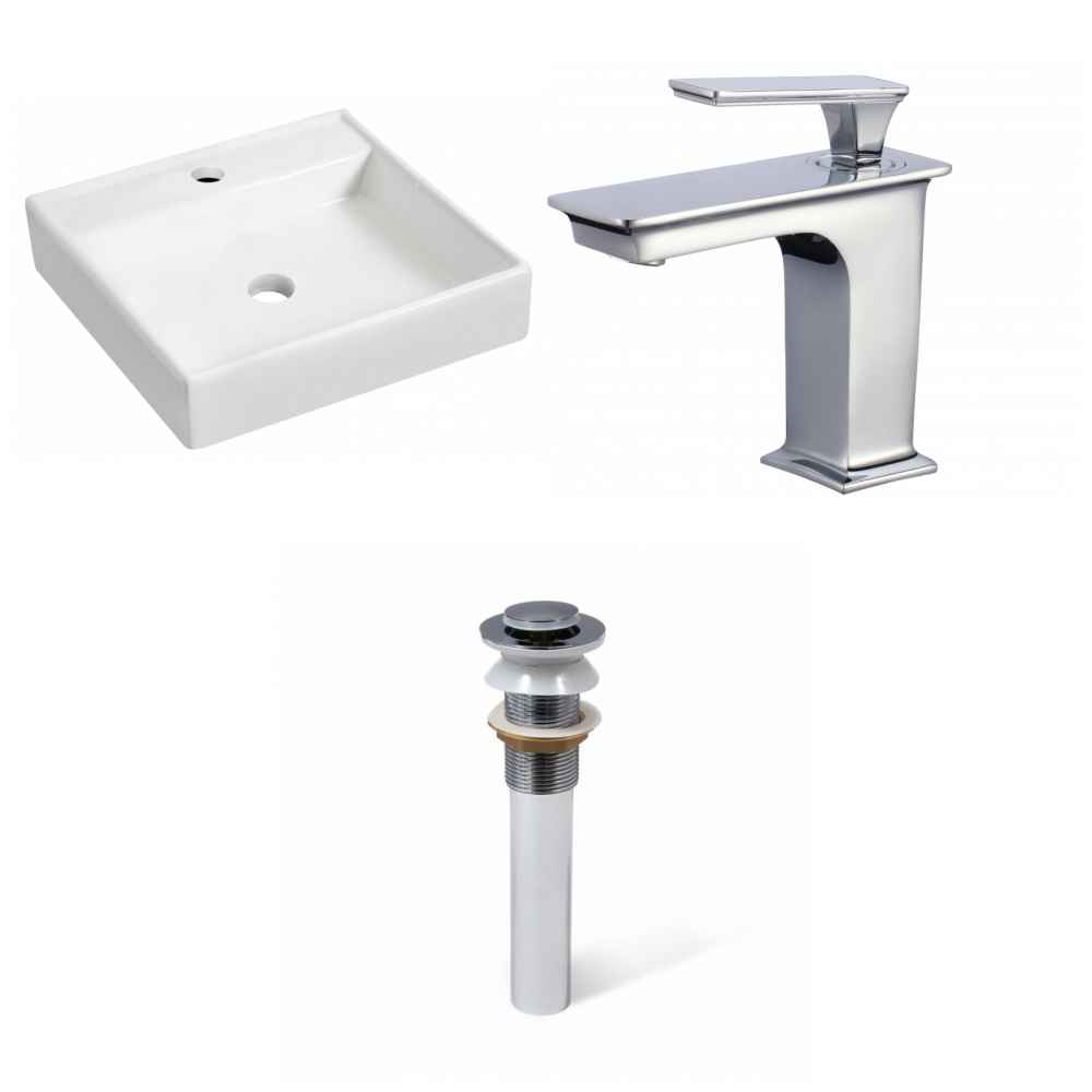 17.5-in. x 17.5-in. Square Bathroom Vessel Sink Set White Enamel Glaze