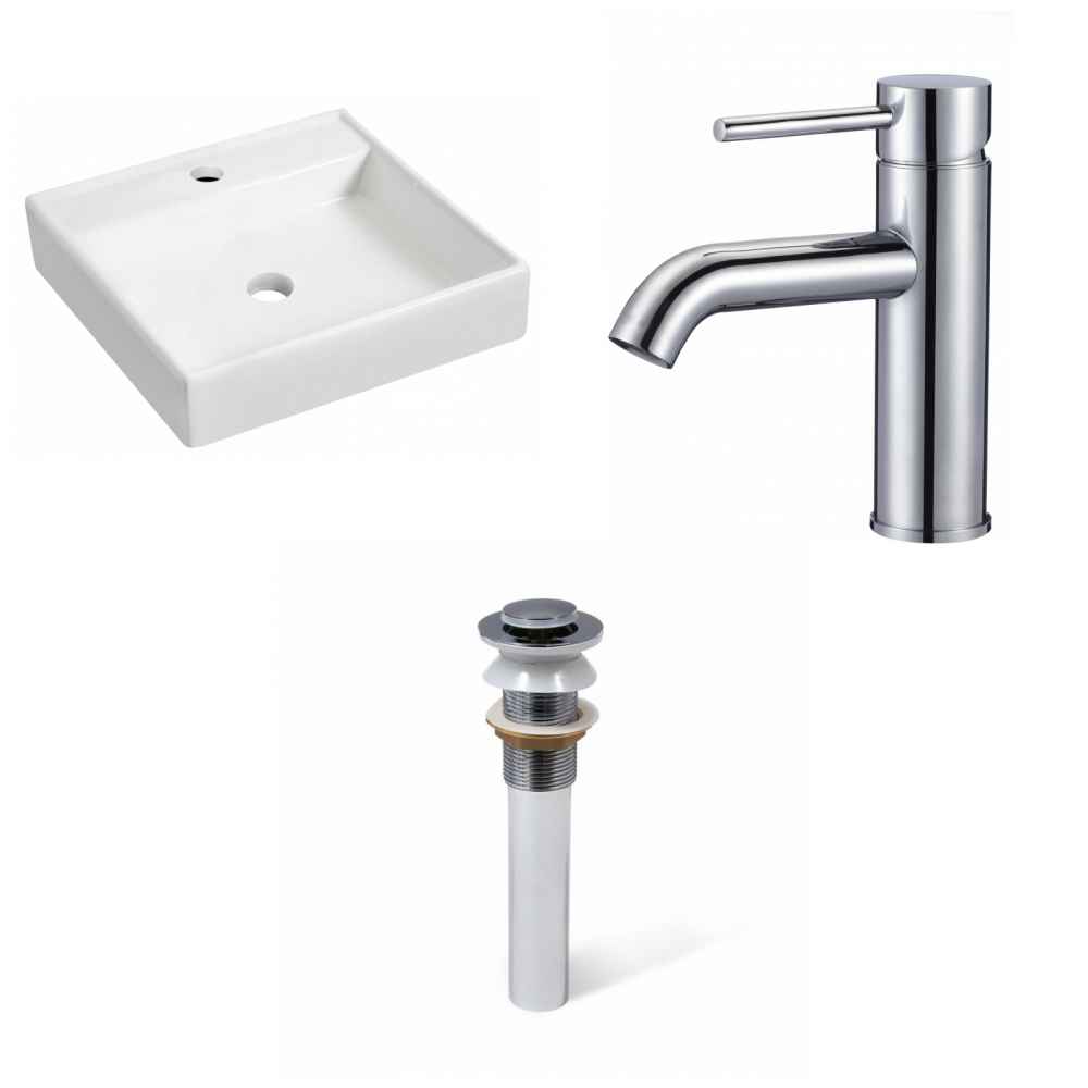 17.5-in. x 17.5-in. Square Bathroom Vessel Sink Set White Enamel Glaze