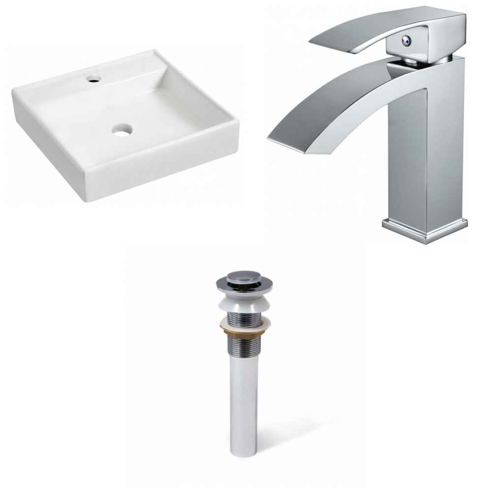 17.5-in. x 17.5-in. Square Bathroom Vessel Sink Set White Enamel Glaze