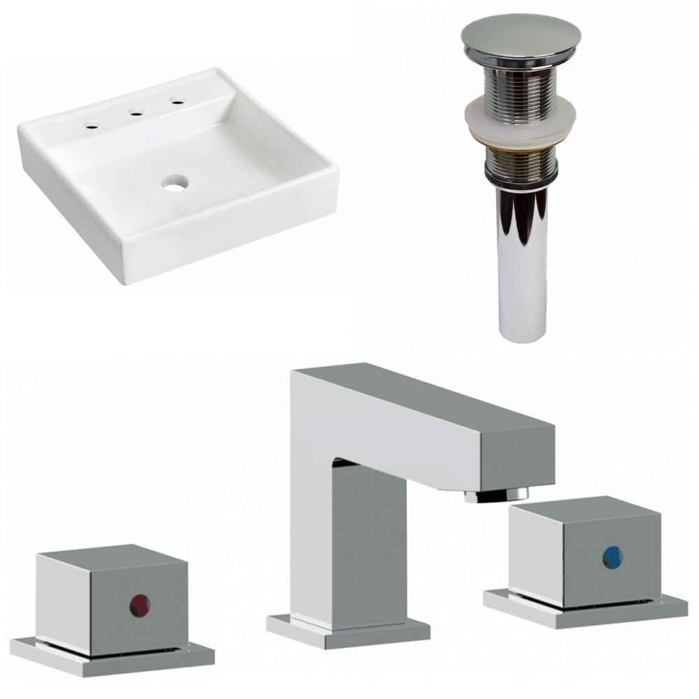 17.5-in. x 17.5-in. Square Bathroom Vessel Sink Set White Enamel Glaze