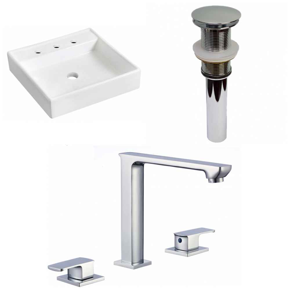 17.5-in. x 17.5-in. Square Bathroom Vessel Sink Set White Enamel Glaze