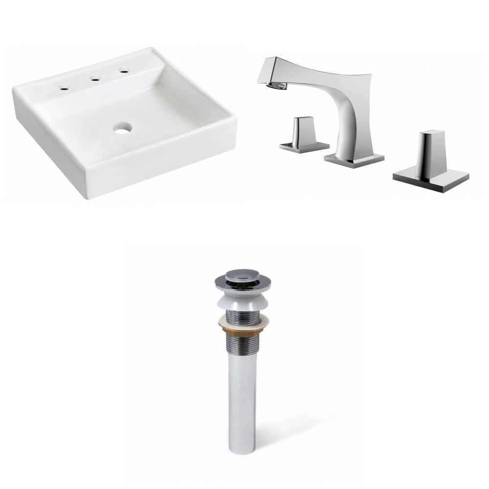 17.5-in. x 17.5-in. Square Bathroom Vessel Sink Set White Enamel Glaze