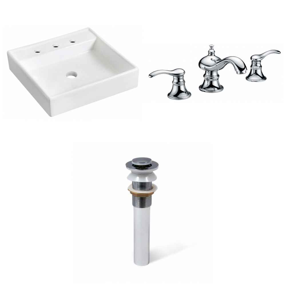17.5-in. x 17.5-in. Square Bathroom Vessel Sink Set White Enamel Glaze