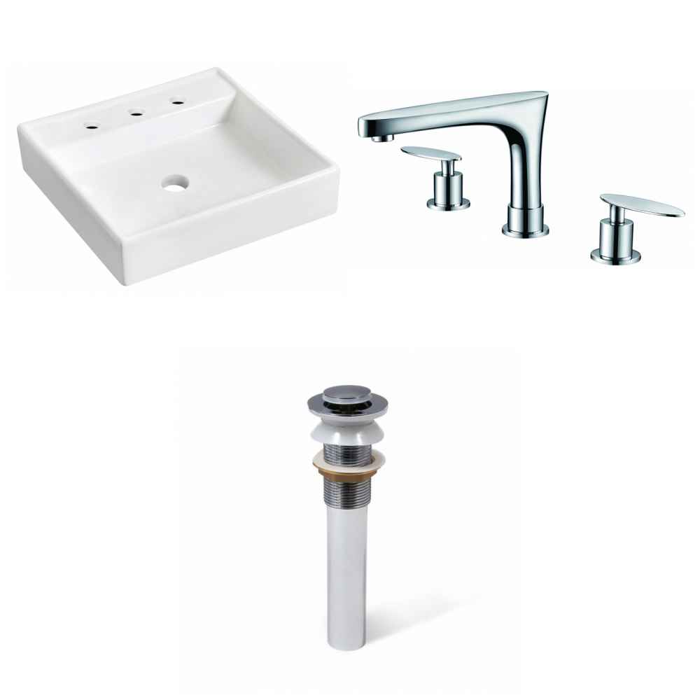17.5-in. x 17.5-in. Square Bathroom Vessel Sink Set White Enamel Glaze