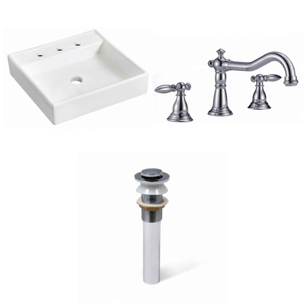 17.5-in. x 17.5-in. Square Bathroom Vessel Sink Set White Enamel Glaze