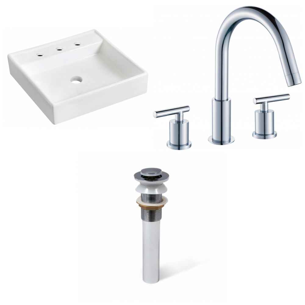 17.5-in. x 17.5-in. Square Bathroom Vessel Sink Set White Enamel Glaze