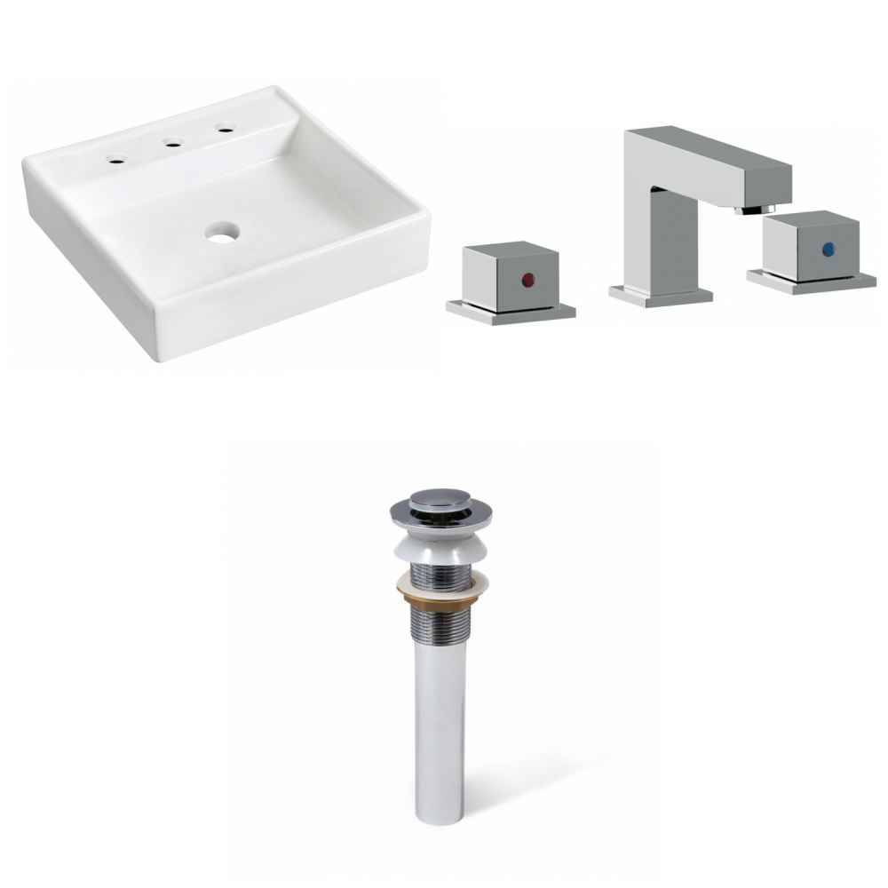 17.5-in. x 17.5-in. Square Bathroom Vessel Sink Set White Enamel Glaze