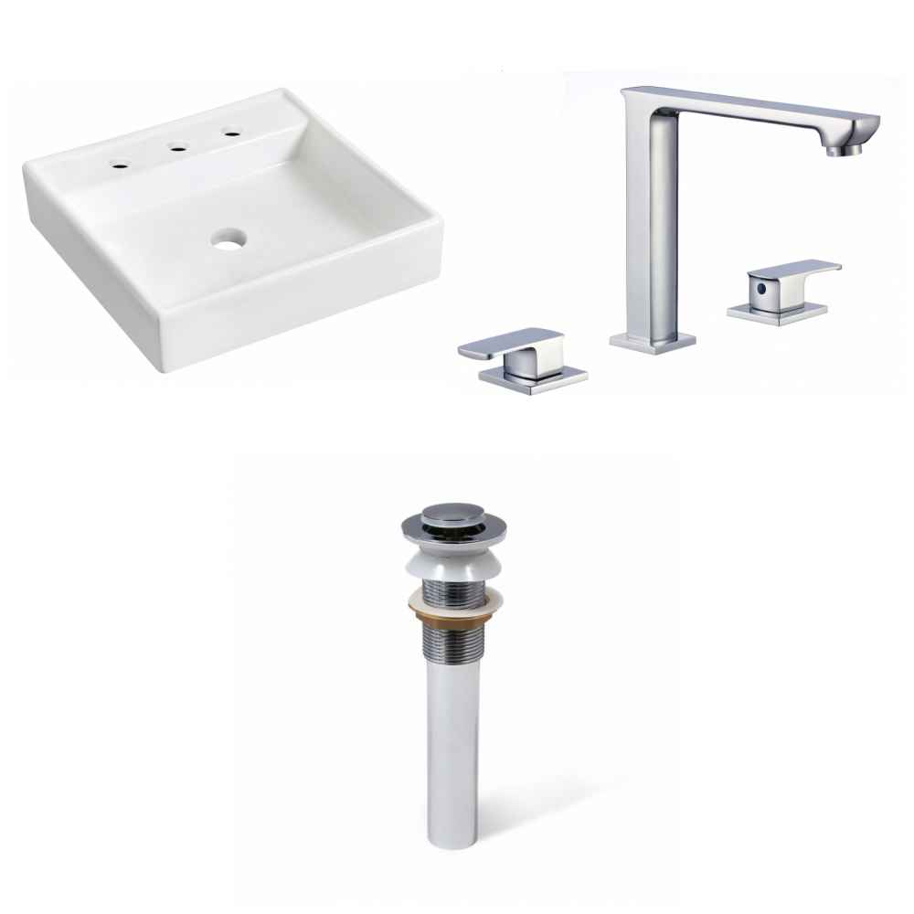 17.5-in. x 17.5-in. Square Bathroom Vessel Sink Set White Enamel Glaze