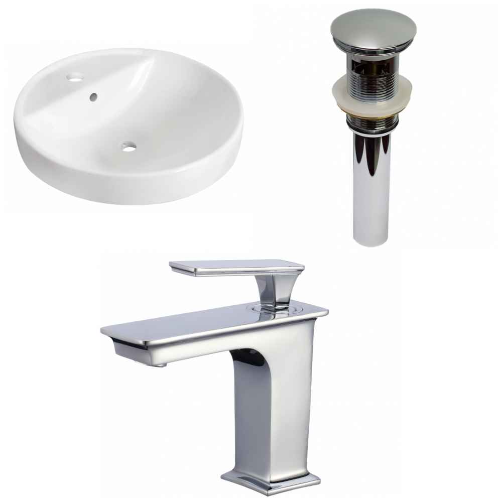 18.25-in. x 18.25-in. Round Bathroom Vessel Sink Set White Enamel Glaze