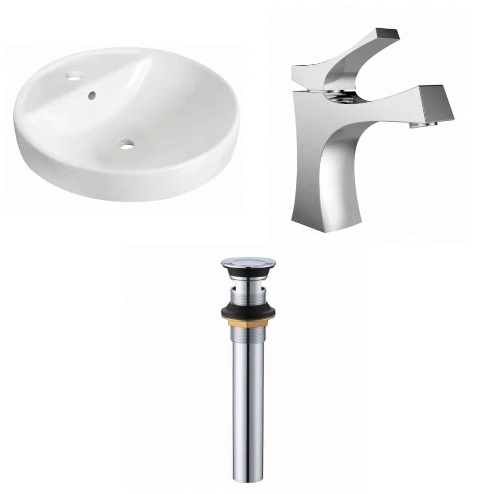 18.25-in. x 18.25-in. Round Bathroom Vessel Sink Set White Enamel Glaze