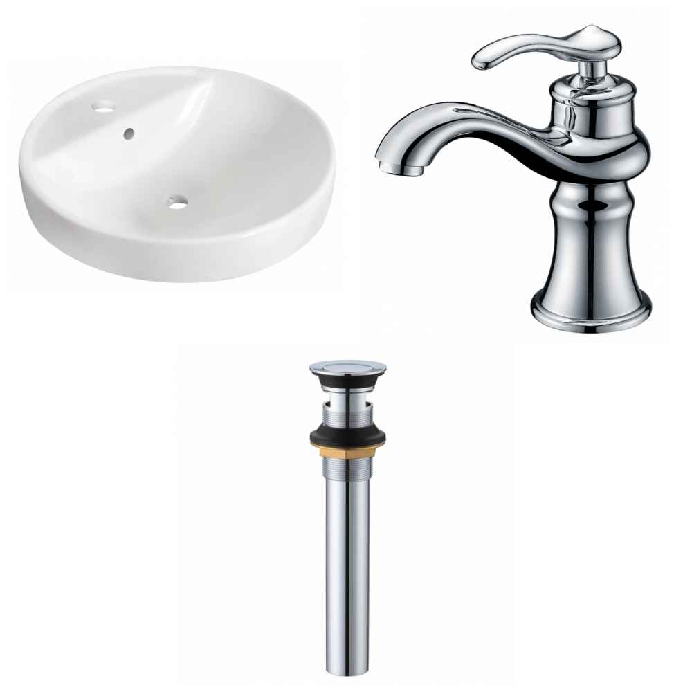 18.25-in. x 18.25-in. Round Bathroom Vessel Sink Set White Enamel Glaze
