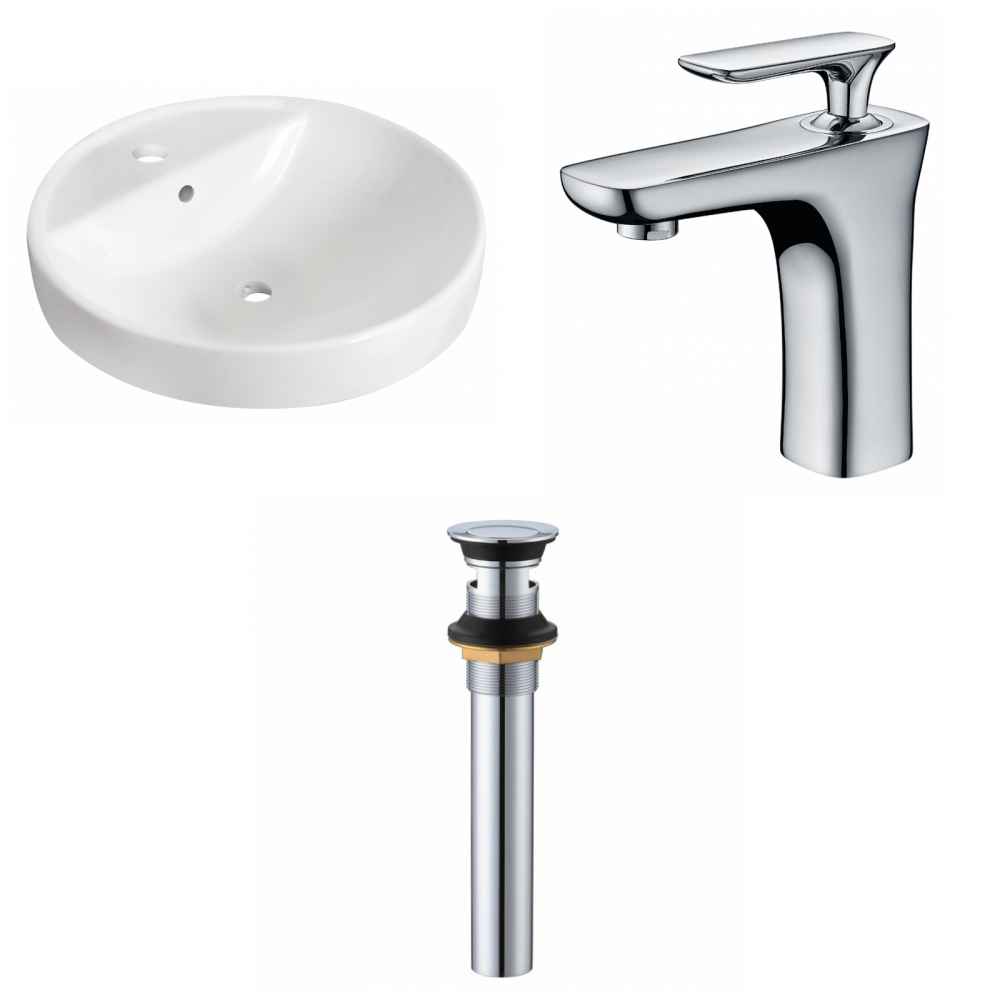 18.25-in. x 18.25-in. Round Bathroom Vessel Sink Set White Enamel Glaze