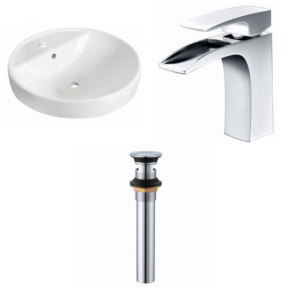 18.25-in. x 18.25-in. Round Bathroom Vessel Sink Set White Enamel Glaze