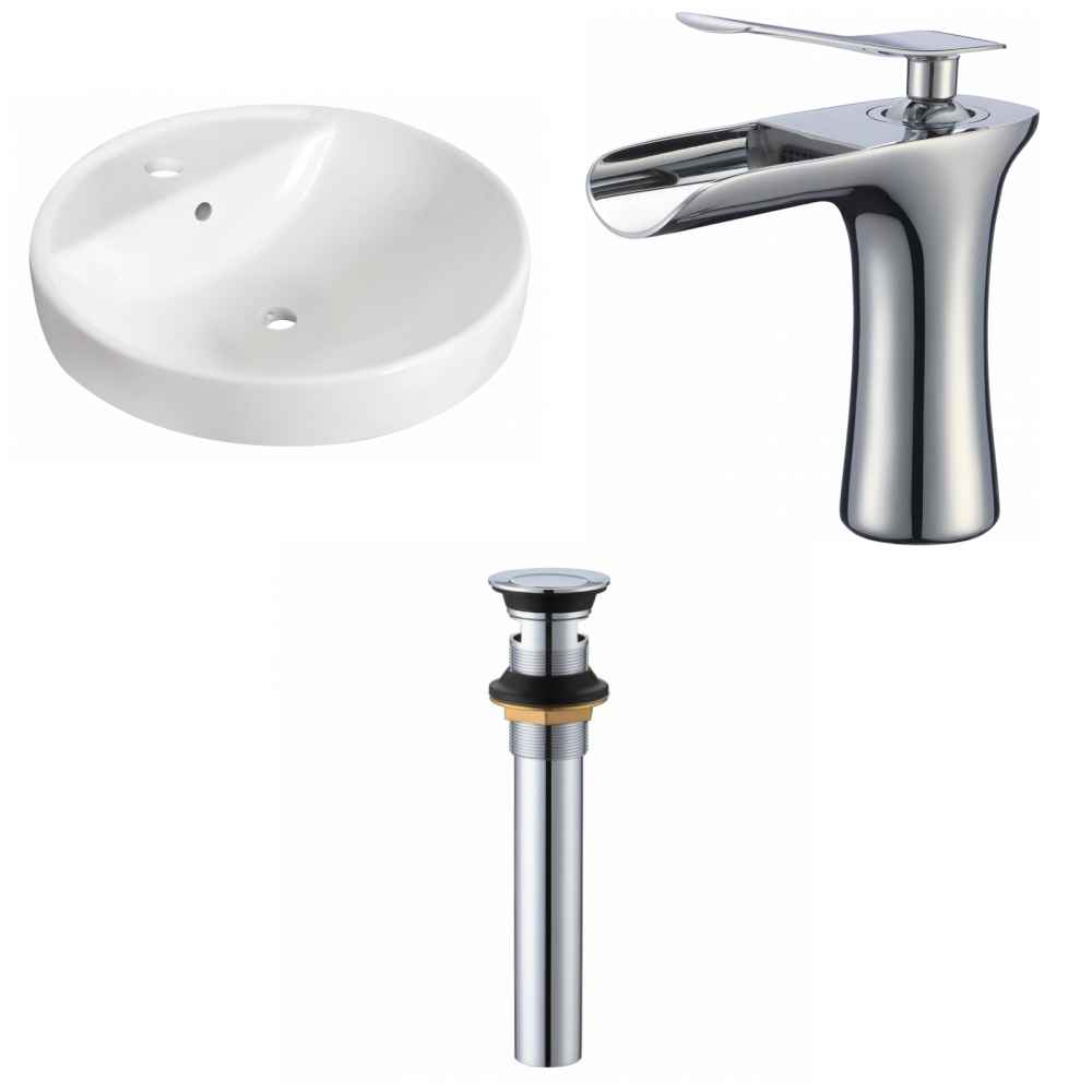 18.25-in. x 18.25-in. Round Bathroom Vessel Sink Set White Enamel Glaze