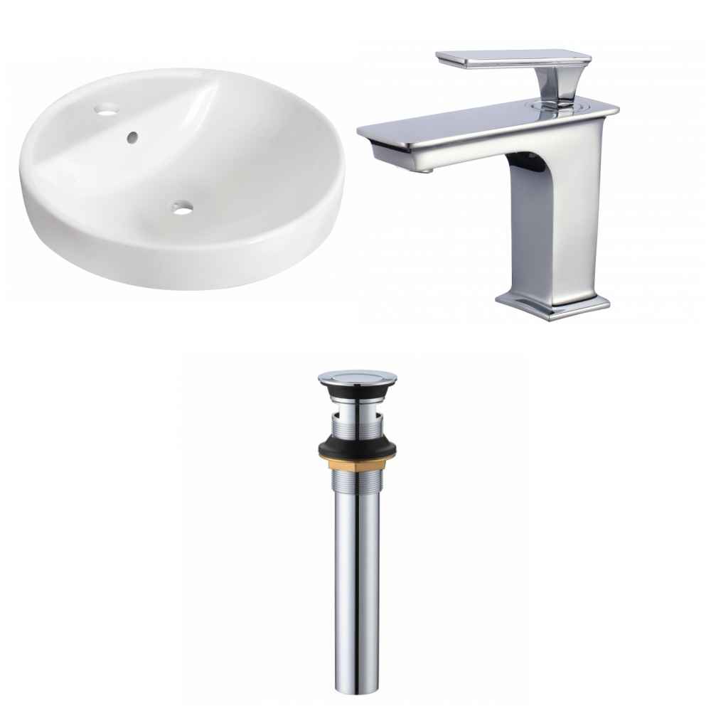 18.25-in. x 18.25-in. Round Bathroom Vessel Sink Set White Enamel Glaze