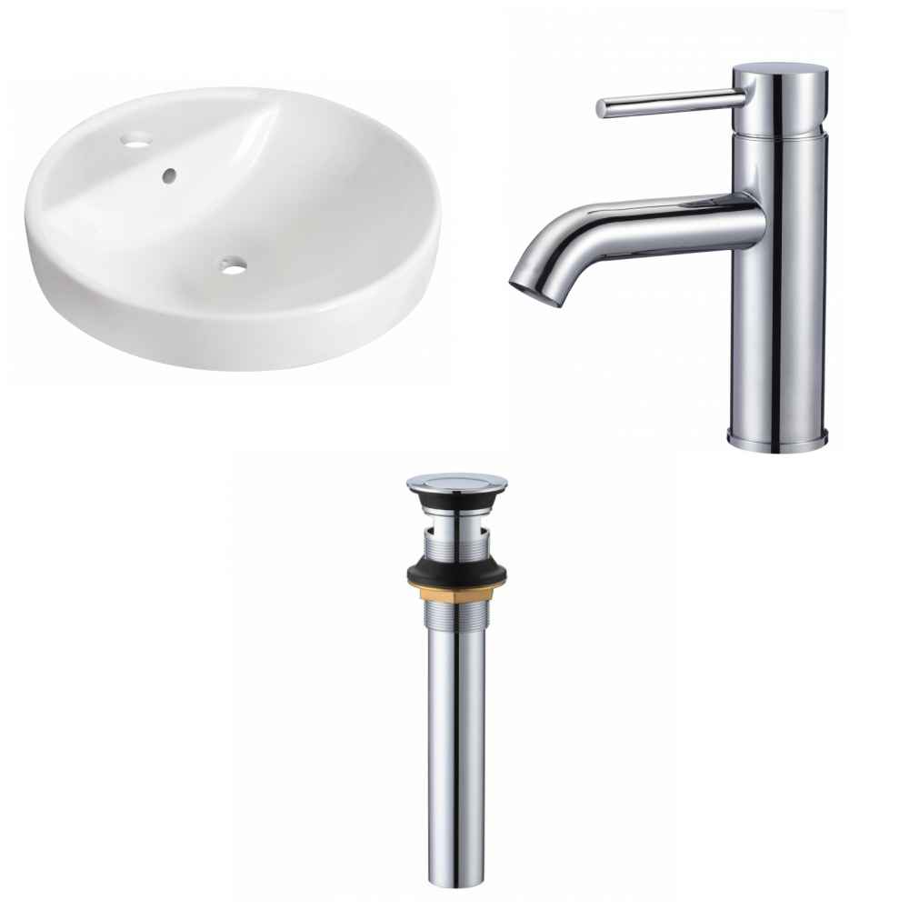 18.25-in. x 18.25-in. Round Bathroom Vessel Sink Set White Enamel Glaze