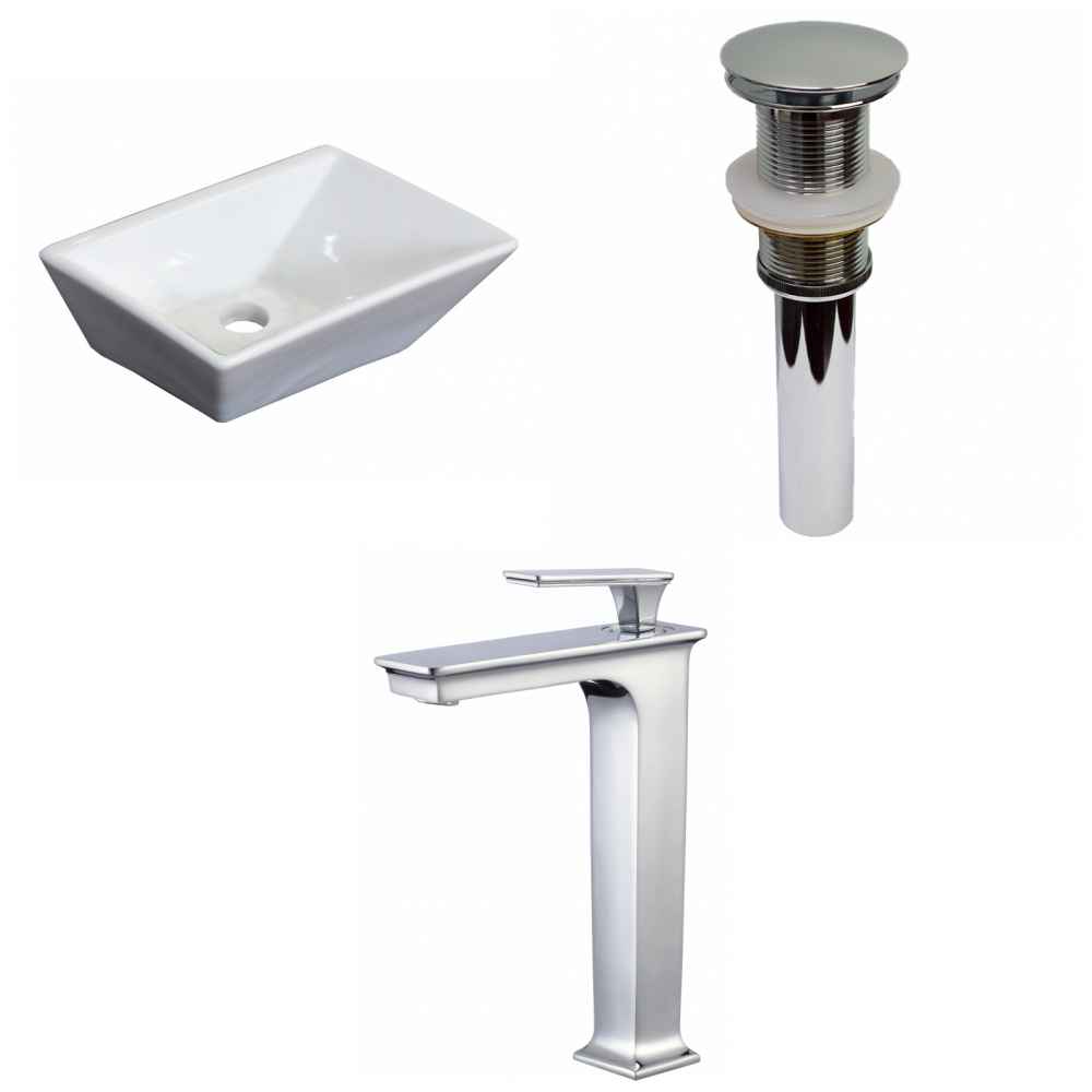 12-in. x 9-in. Rectangle Bathroom Vessel Sink Set White Enamel Glaze