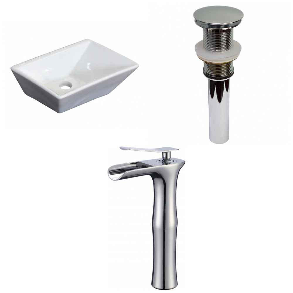 12-in. x 9-in. Rectangle Bathroom Vessel Sink Set White Enamel Glaze