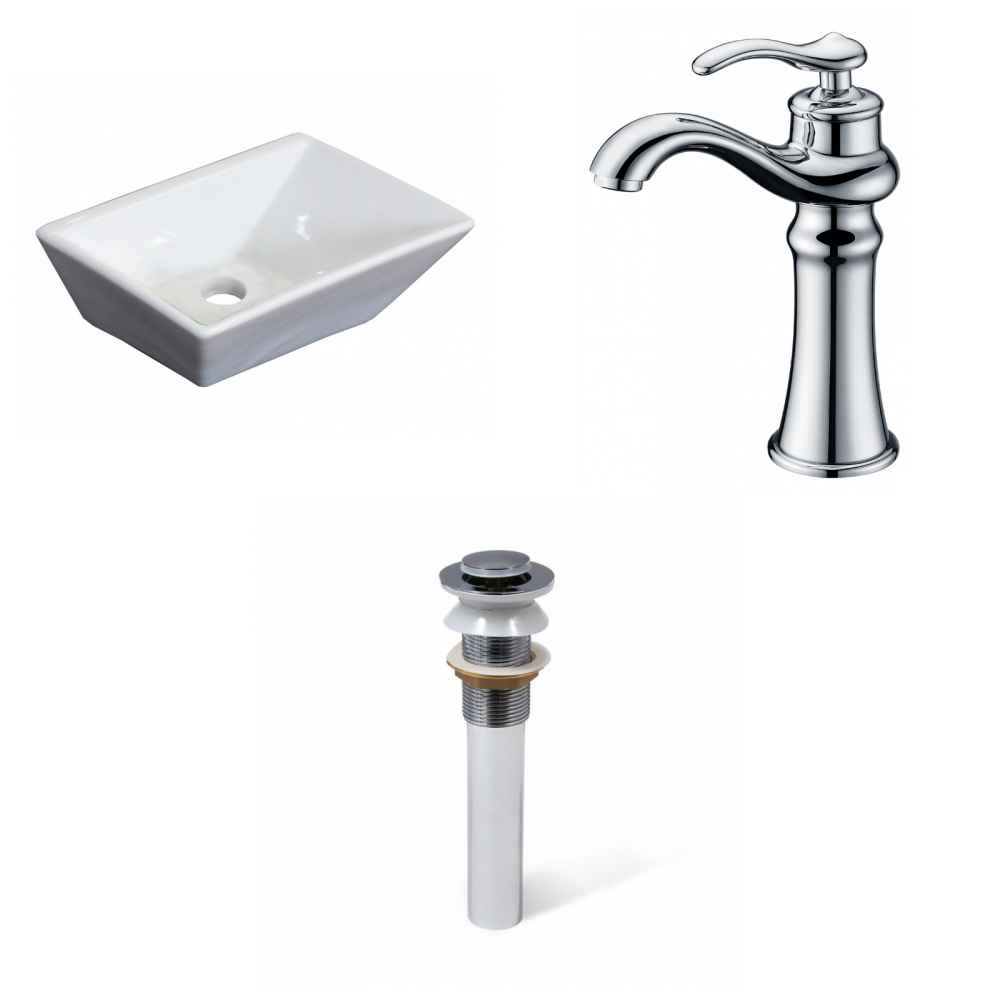 12-in. x 9-in. Rectangle Bathroom Vessel Sink Set White Enamel Glaze