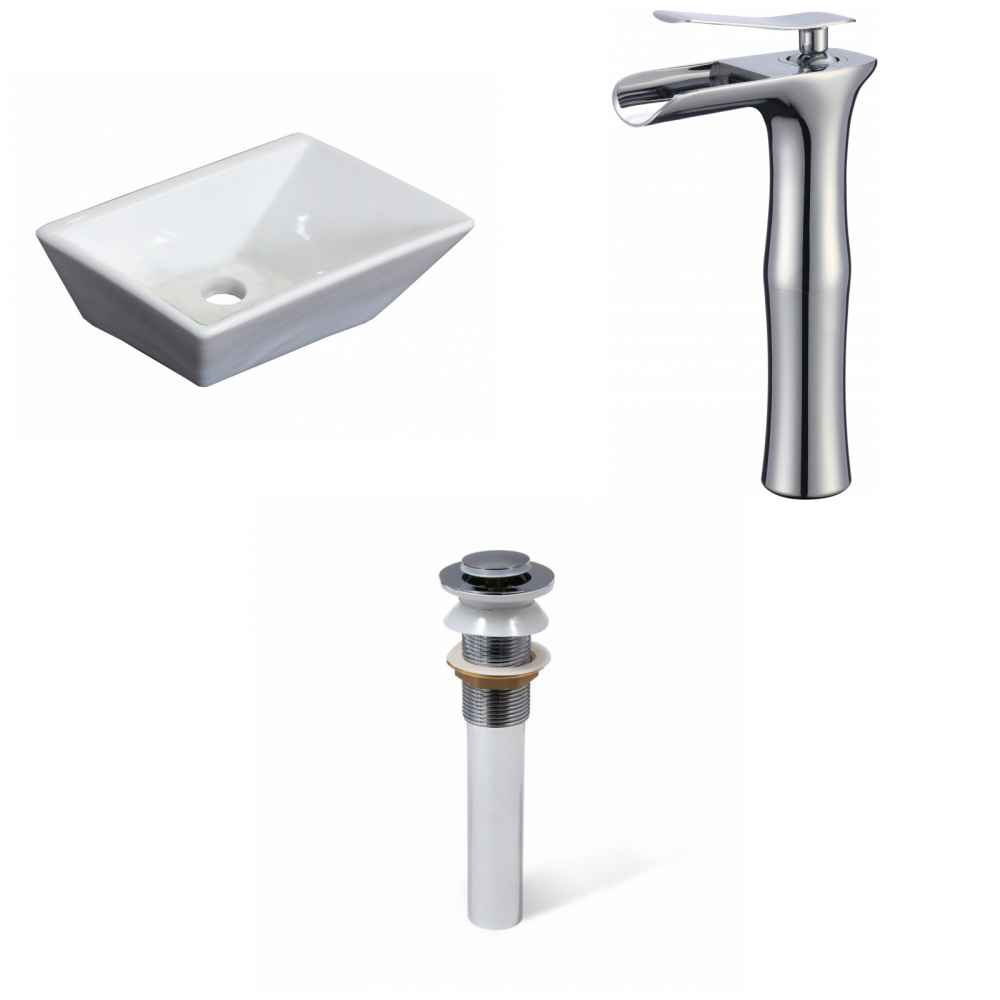 12-in. x 9-in. Rectangle Bathroom Vessel Sink Set White Enamel Glaze