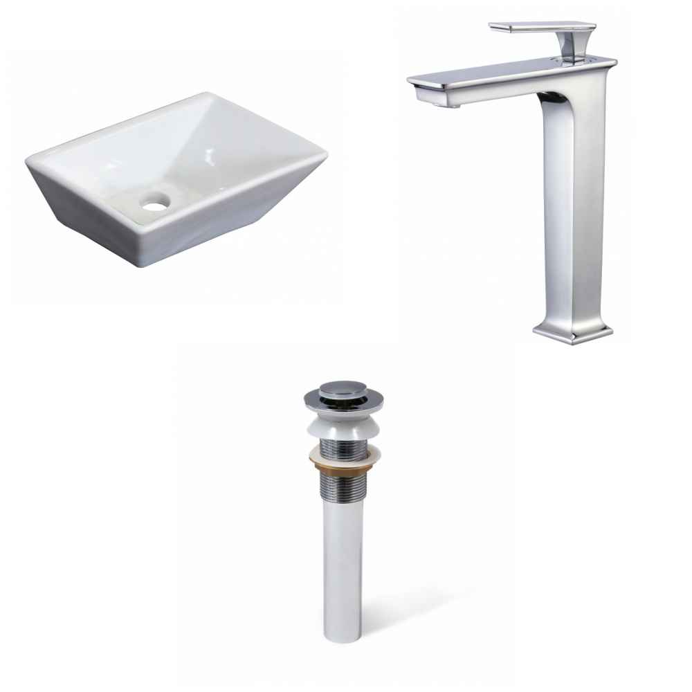 12-in. x 9-in. Rectangle Bathroom Vessel Sink Set White Enamel Glaze
