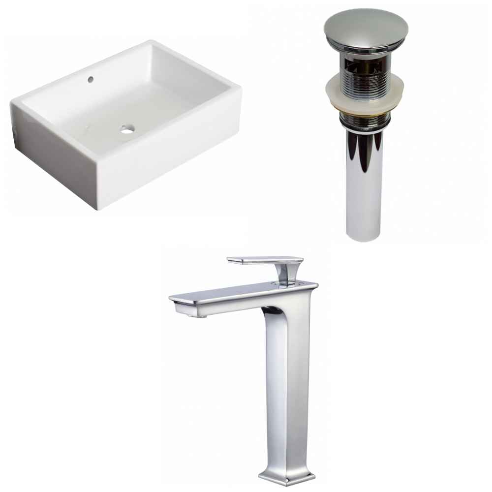 20-in. x 14.25-in. Rectangle Bathroom Vessel Sink Set White Enamel Glaze