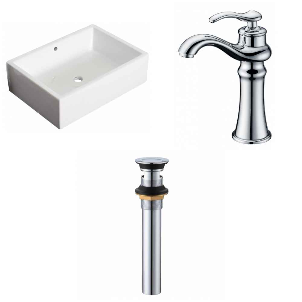 20-in. x 14.25-in. Rectangle Bathroom Vessel Sink Set White Enamel Glaze