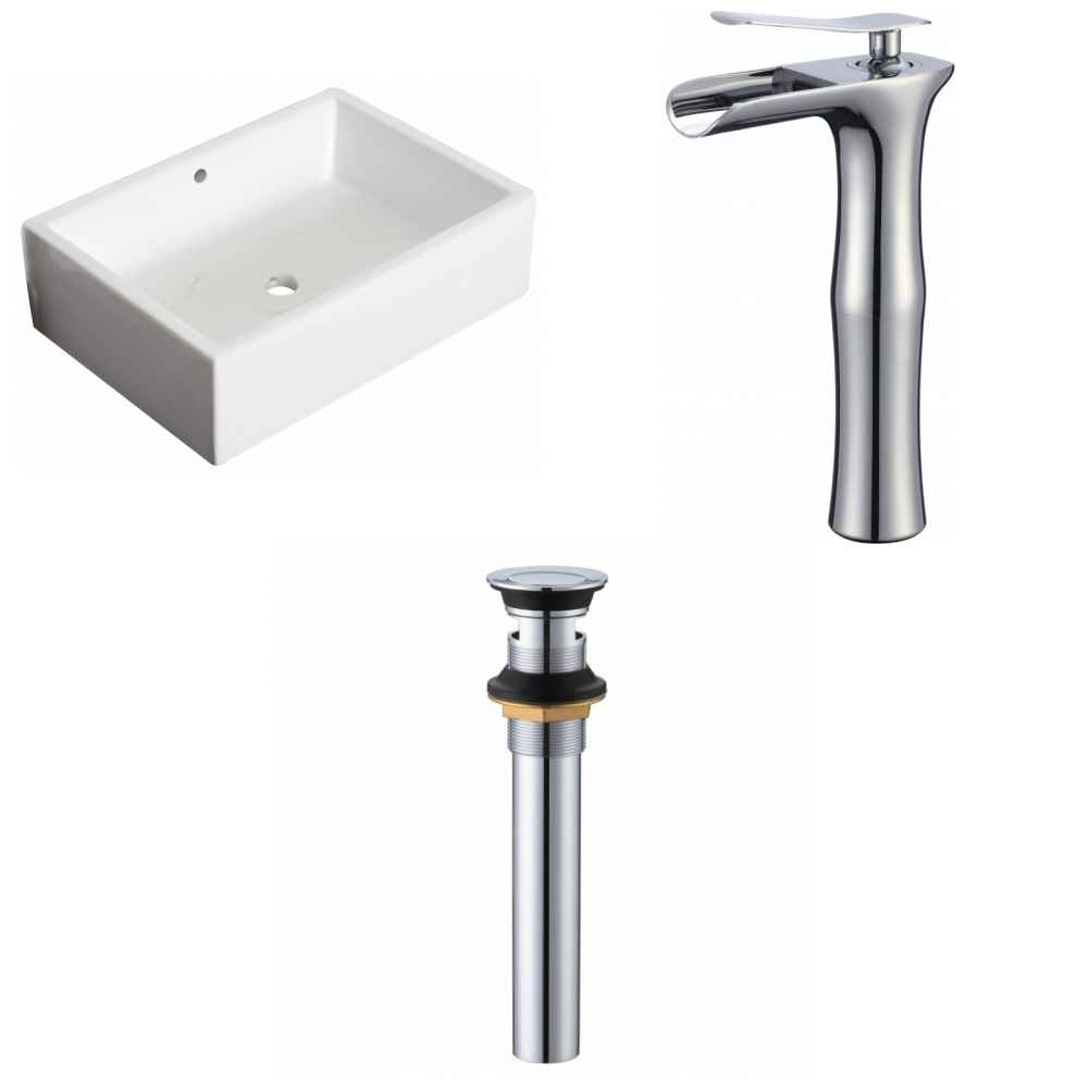 20-in. x 14.25-in. Rectangle Bathroom Vessel Sink Set White Enamel Glaze
