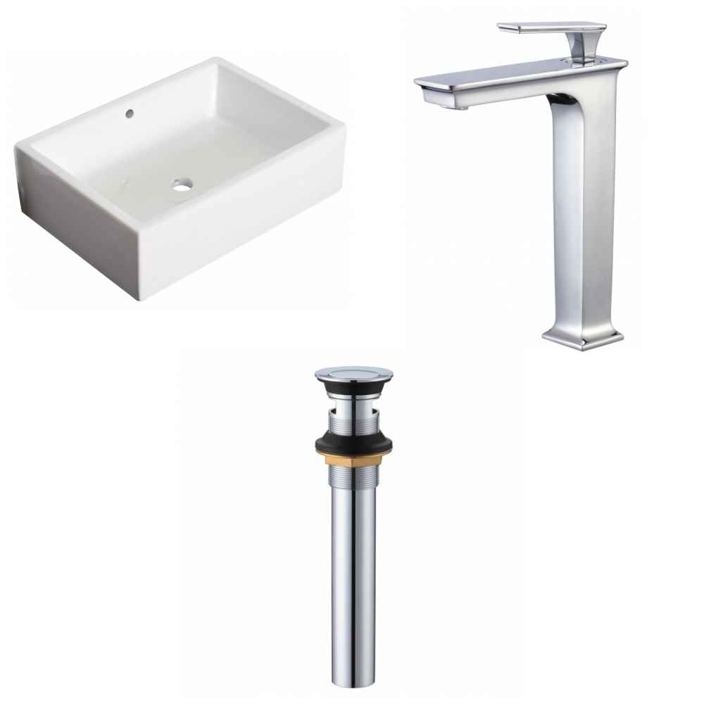 20-in. x 14.25-in. Rectangle Bathroom Vessel Sink Set White Enamel Glaze