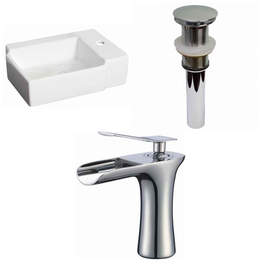 16.25-in. x 11.75-in. Rectangle Bathroom Vessel Sink Set White Enamel Glaze
