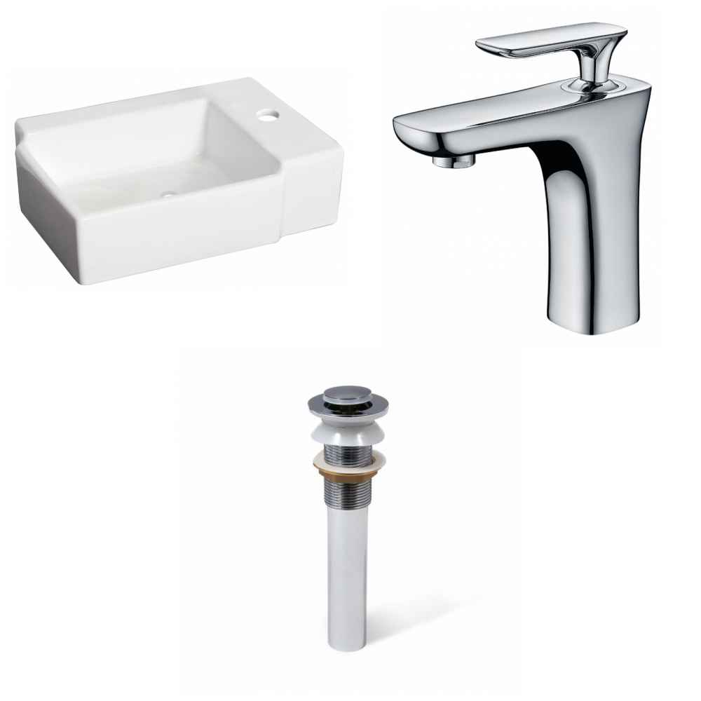 16.25-in. x 11.75-in. Rectangle Bathroom Vessel Sink Set White Enamel Glaze