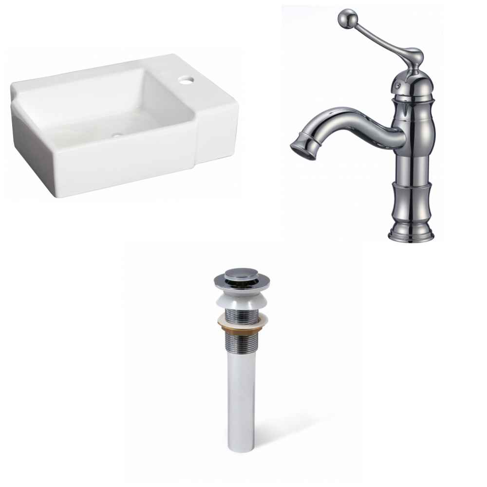 16.25-in. x 11.75-in. Rectangle Bathroom Vessel Sink Set White Enamel Glaze