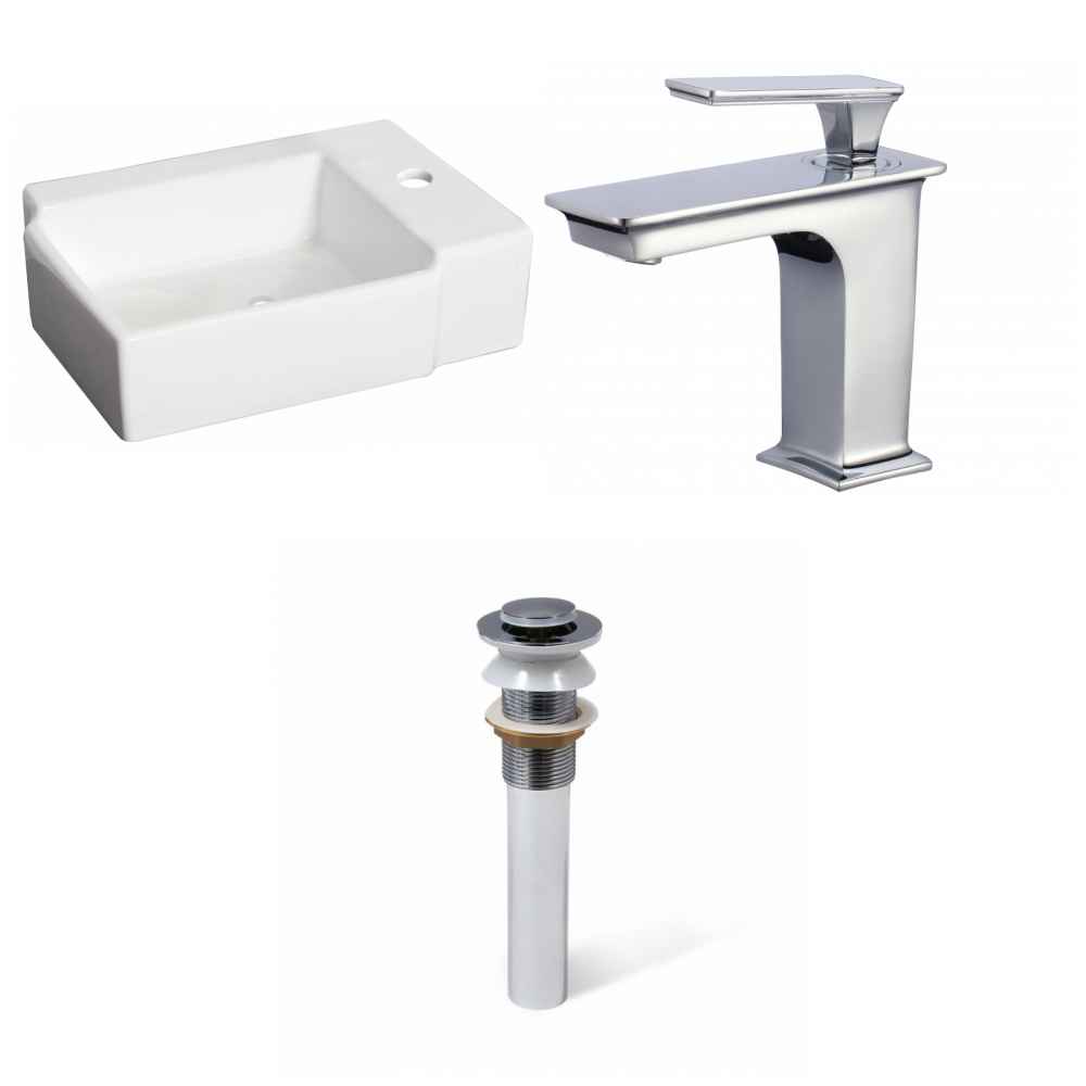 16.25-in. x 11.75-in. Rectangle Bathroom Vessel Sink Set White Enamel Glaze