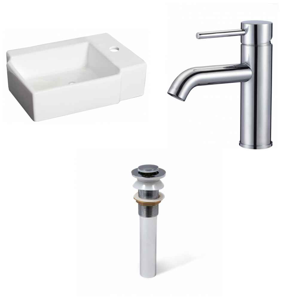 16.25-in. x 11.75-in. Rectangle Bathroom Vessel Sink Set White Enamel Glaze