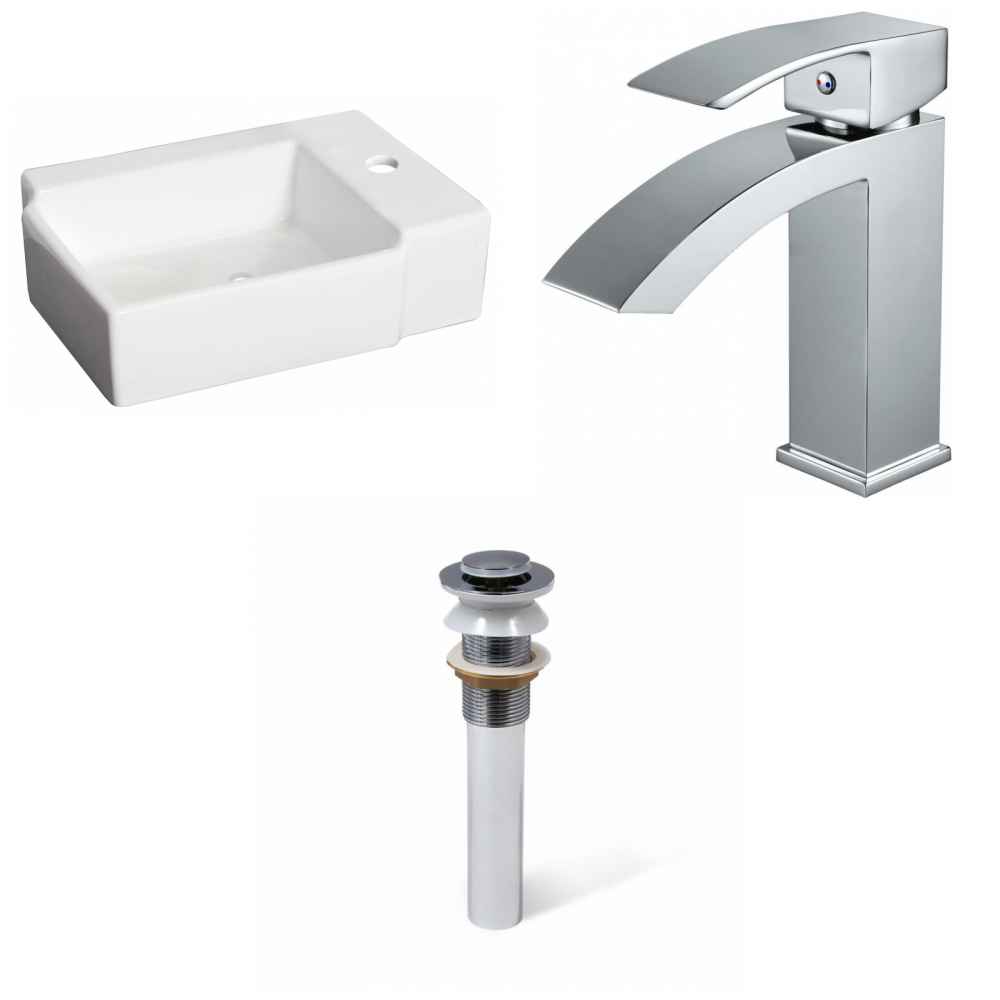 16.25-in. x 11.75-in. Rectangle Bathroom Vessel Sink Set White Enamel Glaze