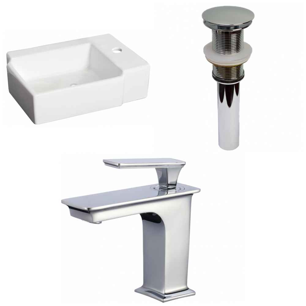 16.25-in. x 11.75-in. Rectangle Bathroom Vessel Sink Set White Enamel Glaze