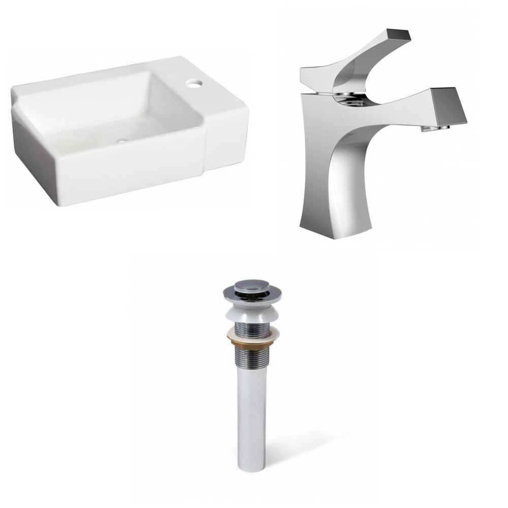 16.25-in. x 11.75-in. Rectangle Bathroom Vessel Sink Set White Enamel Glaze