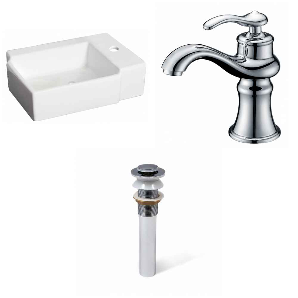 16.25-in. x 11.75-in. Rectangle Bathroom Vessel Sink Set White Enamel Glaze