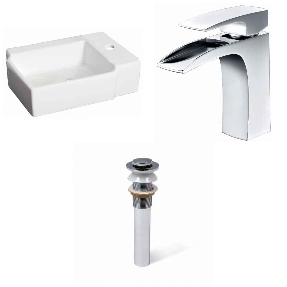 16.25-in. x 11.75-in. Rectangle Bathroom Vessel Sink Set White Enamel Glaze