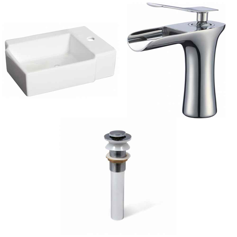 16.25-in. x 11.75-in. Rectangle Bathroom Vessel Sink Set White Enamel Glaze