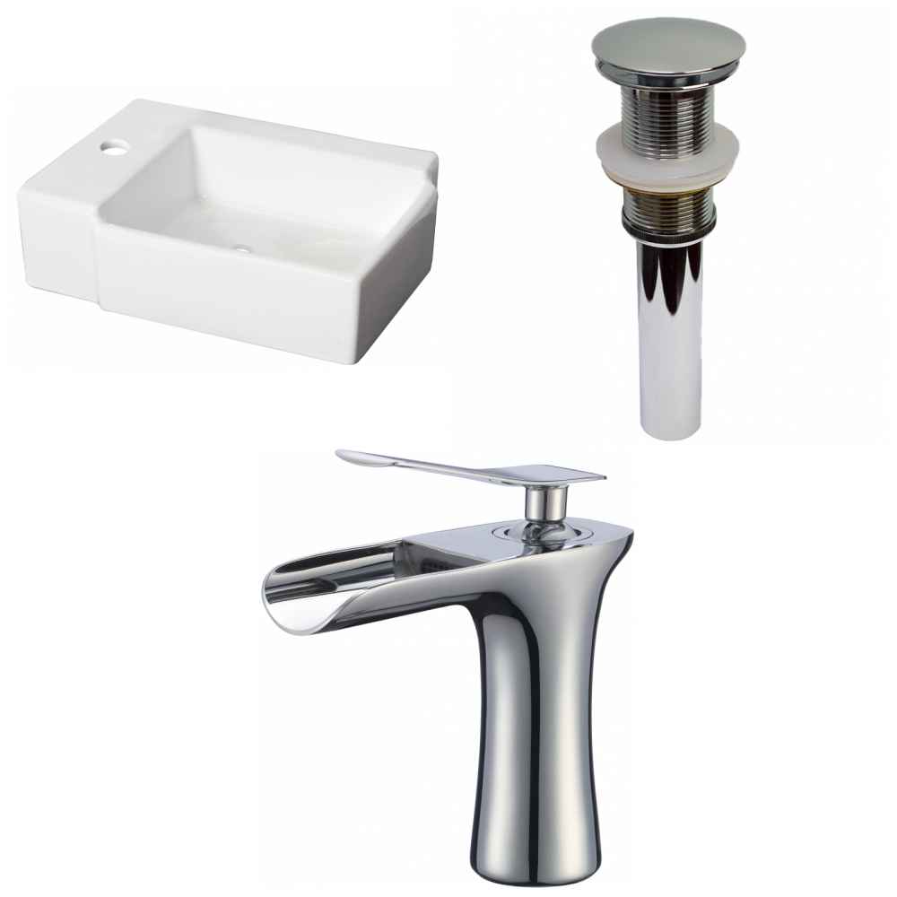 16.25-in. x 11.75-in. Rectangle Bathroom Vessel Sink Set White Enamel Glaze