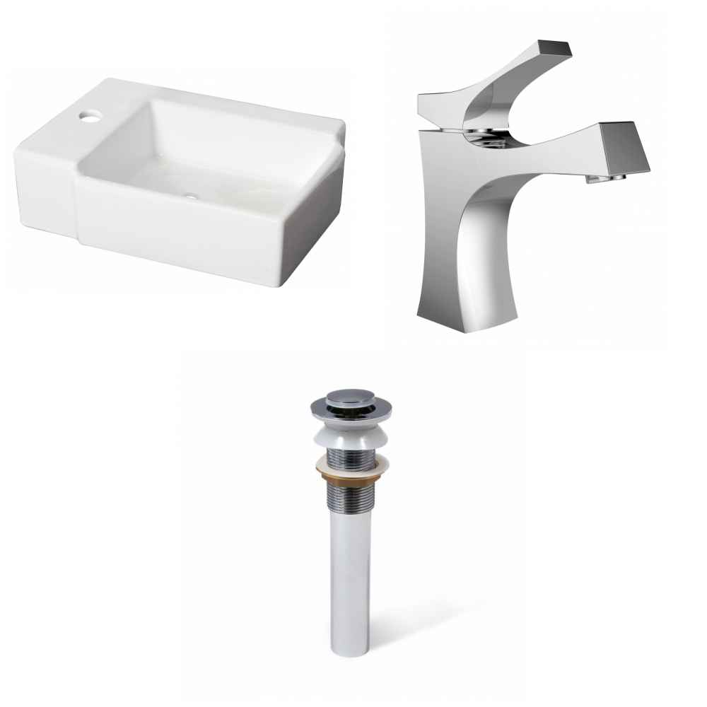 16.25-in. x 11.75-in. Rectangle Bathroom Vessel Sink Set White Enamel Glaze